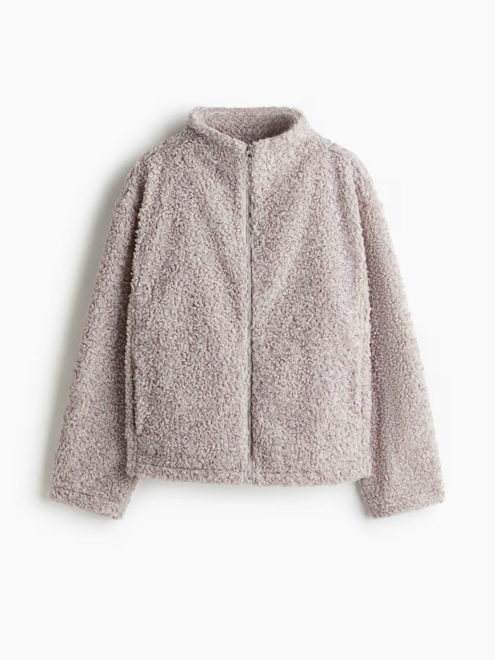 H&M Oversized Plush Teddy Zip Jacket - Light gray